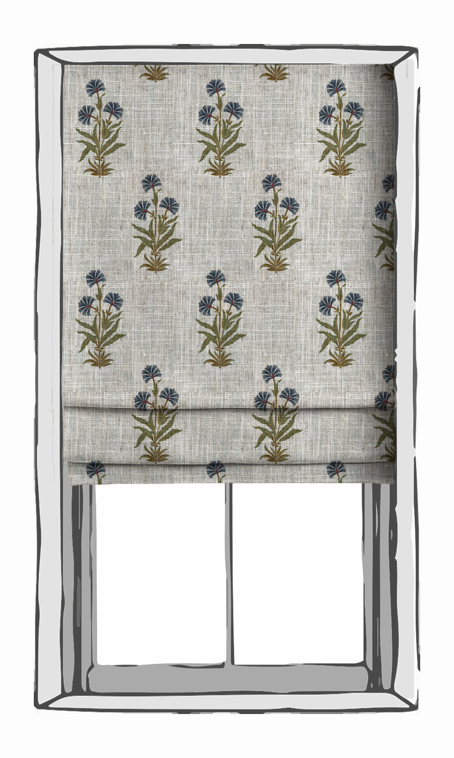 Floral Window Treatments Fabric Sample (White/ Navy Blue/ Green)