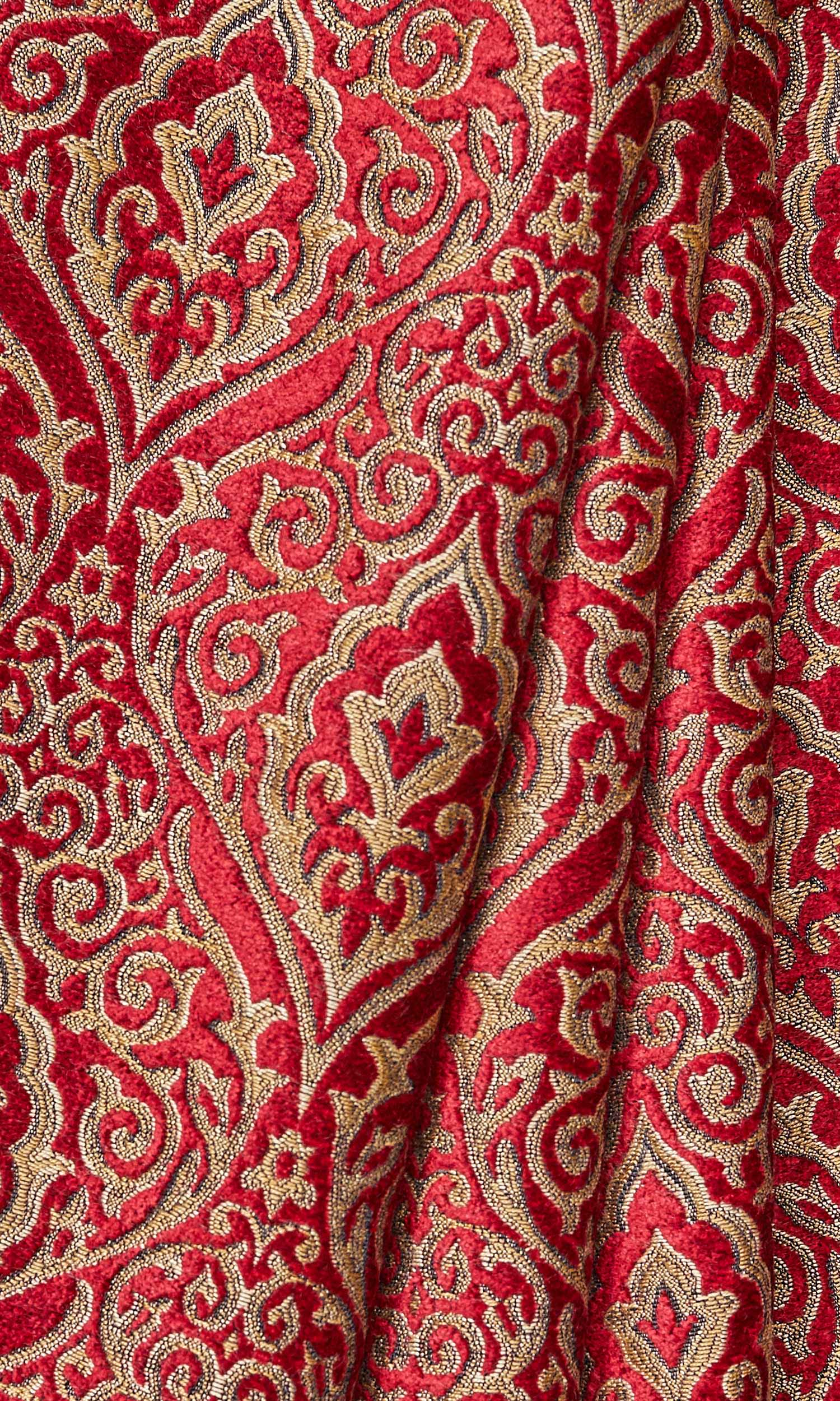 Damask Velvet Window Treatments Fabric By the Metre (Beige/ Brown/ Red)