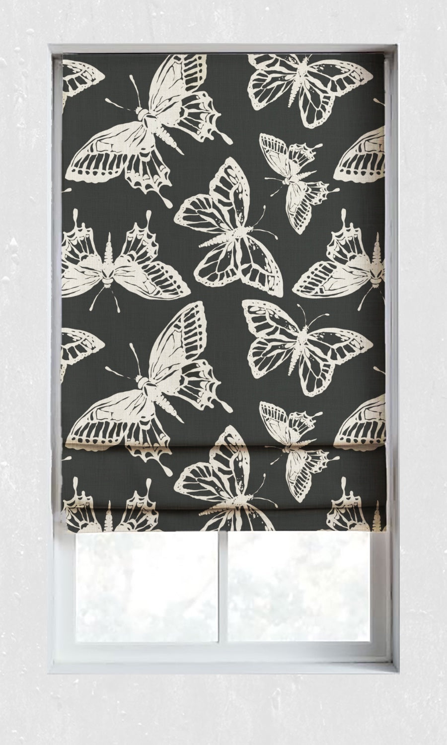 Botanical Printed Window Treatments Fabric By the Metre (Black/ Milky White)