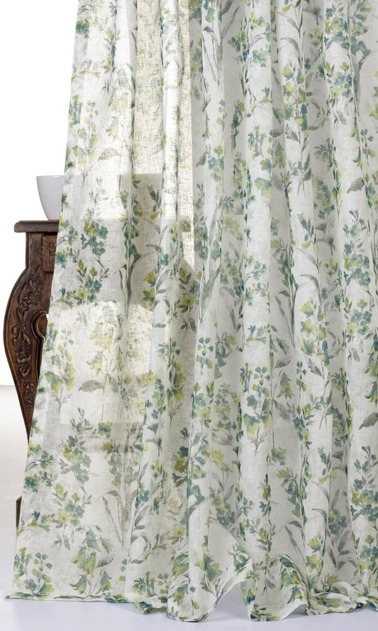 Sheer Floral Print Blinds (Blue/ Green)