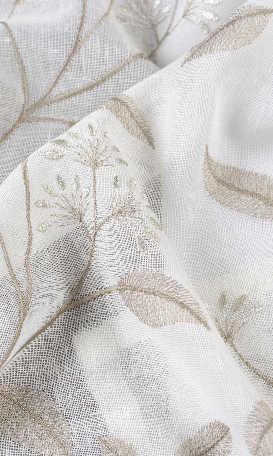 Floral Sheer Fabric Material By the Metre (White/ Brown)
