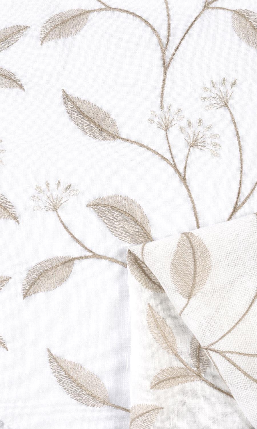 Floral Sheer Window Treatments Fabric By the Metre (White/ Brown)