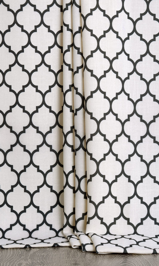 Moroccan Tiled Home Décor Fabric By the Metre (Cream/ Black)