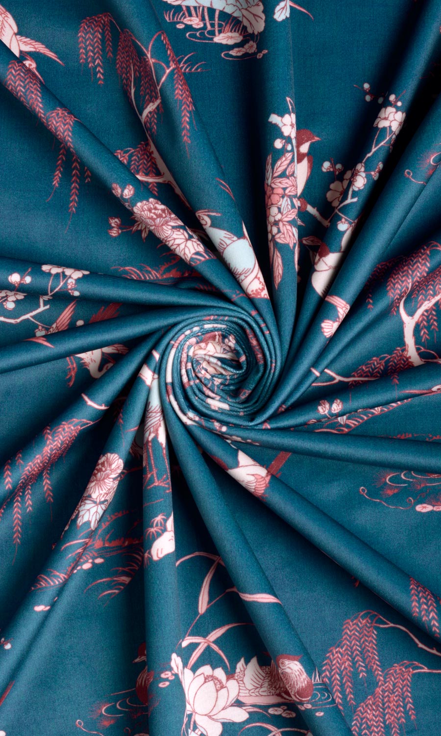 Chinoiserie Toile Velvet Fabric By the Metre for Roman Blinds & Shades (Blue/ Pink)