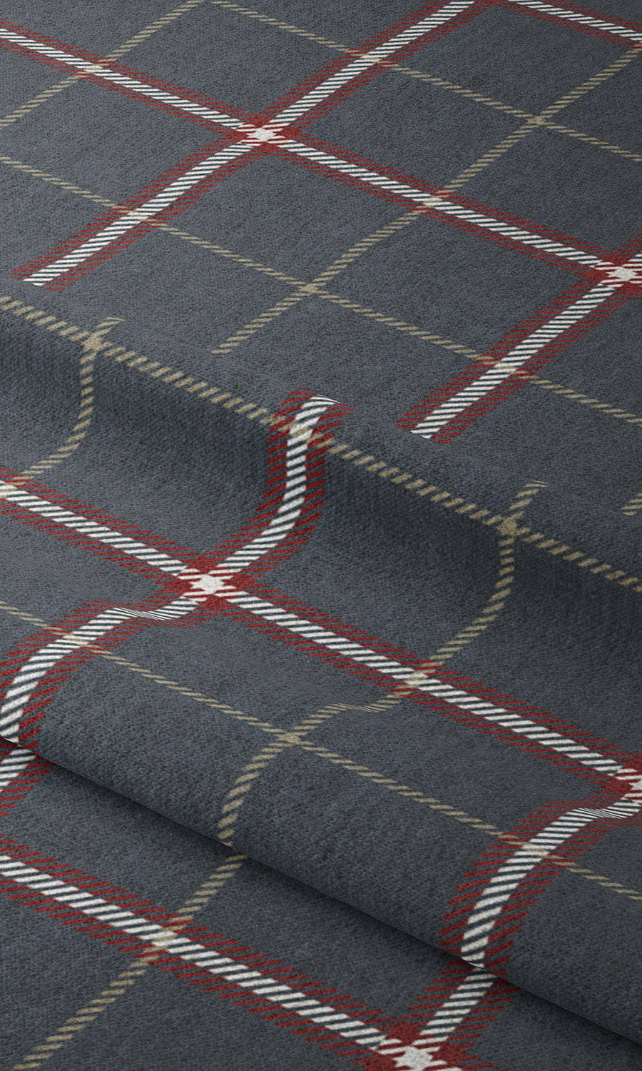 Geometric Patterned Home Textile Fabric Material By the Metre (Slate Grey/ Red)