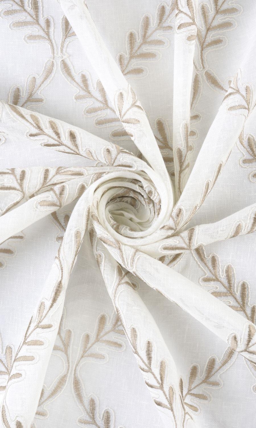 Sheer Floral Embroidered Free Fabric Material Sample (White/ Brown)