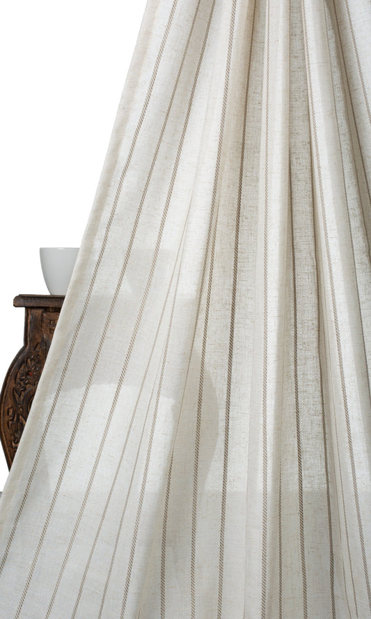 Striped Sheer Home Décor Fabric By the Metre (Cream/ Brown)