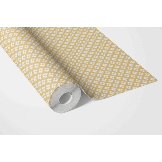 Small Geometric Ikat-Style Floral Block Print Traditional Wallpaper (Yellow/ White)