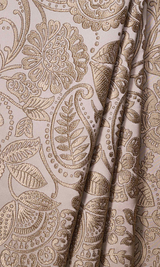 Floral Embossed Home Décor Fabric By the Metre (Two Tone Beige)
