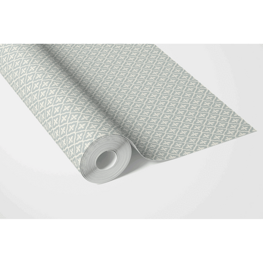 Geometric Diamond Lattice Traditional Wallpaper (Blue-Gray/ White)