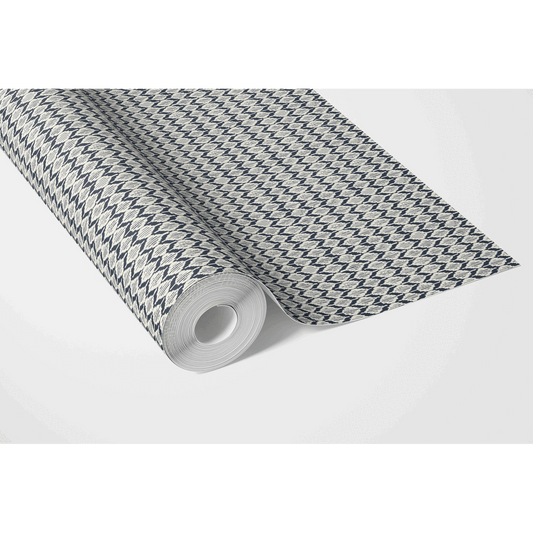 Geometric Ikat Striped Traditional Wallpaper (Navy Blue/ White)