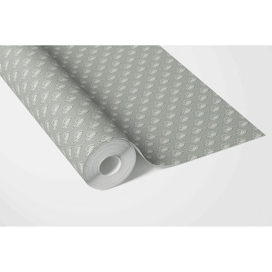Textured Teardrop/ Paisley Block Print Traditional Wallpaper (Green-Gray/ White)