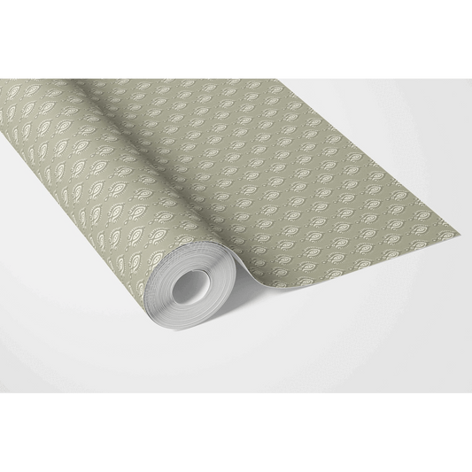 Textured Teardrop/ Paisley Block Print Traditional Wallpaper (Olive Green/ White)