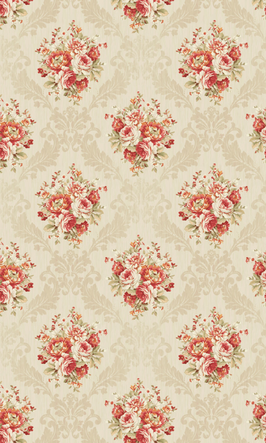 Dimout Floral Home Textile Fabric Material Sample (Red/ Creamy-Beige)