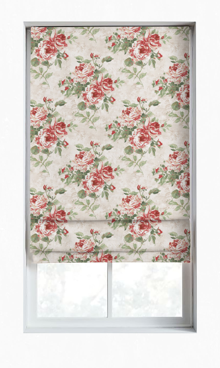 Dimout Floral Roman Blinds (Red/ Pale Grey) for Living, Bedroom, Kitchen, Bathroom
