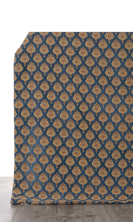 Velvet Home Décor Fabric By the Metre (Navy Blue and Gold)
