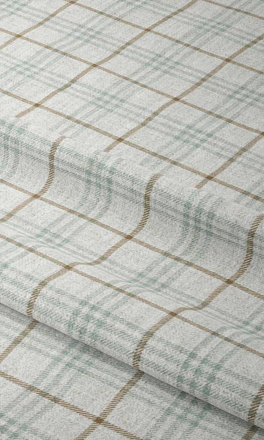 Modern Check Home Décor Fabric Sample (White/ Blue/ Brown)