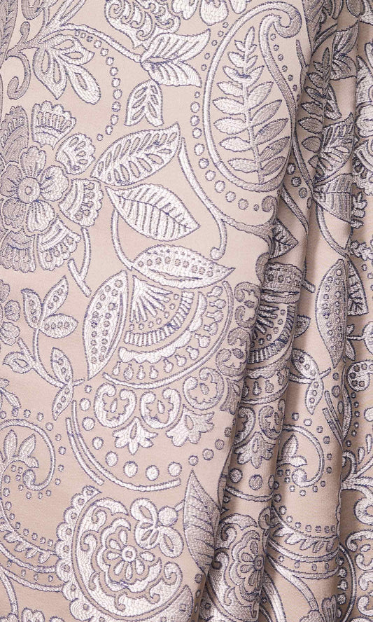 Floral Textured Roman Shades (Beige/ Blue)