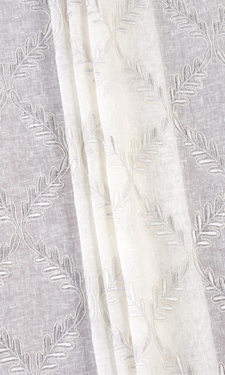 Sheer Floral Embroidered Flat, Plain, Fake, Faux, European Relaxed Roman Blinds (White/ Cream)
