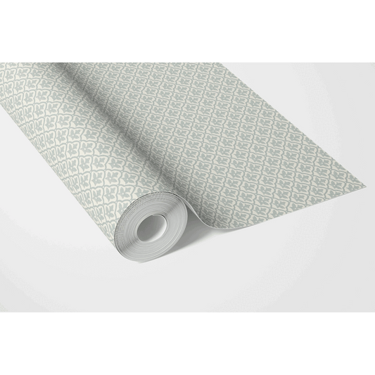 Small-Scale Floral Lattice Traditional Wallpaper (Duck Egg Blue/ White)