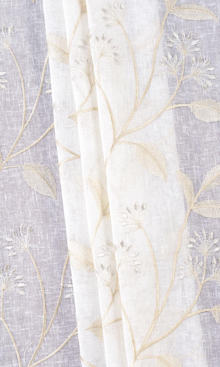 Sheer Floral Embroidered Home Textile Fabric Material Sample (White/ Beige)