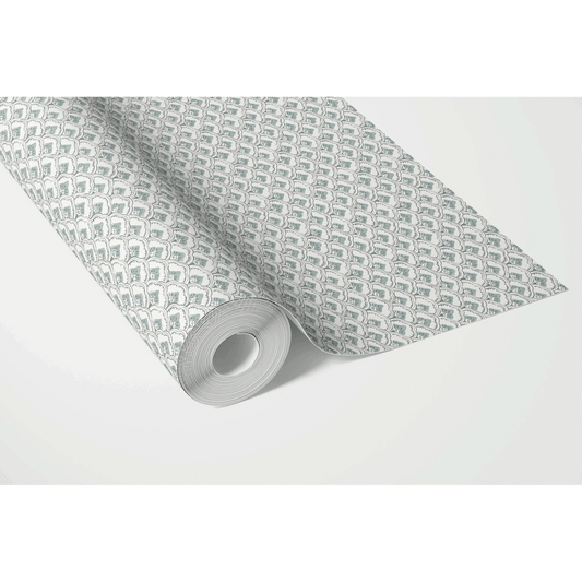 Small-Scale Floral Lattice Traditional Wallpaper (Blue-Green/ White)