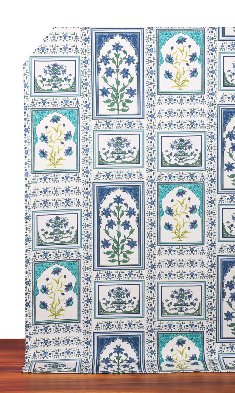 Floral Cotton Fabric Blinds (Blue/ Green)