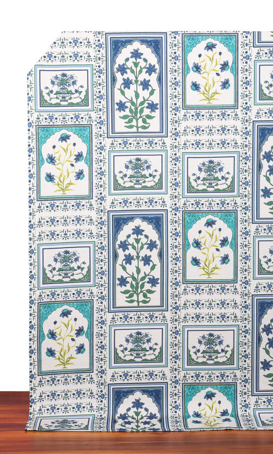 Floral Cotton Fabric Blinds (Blue/ Green)