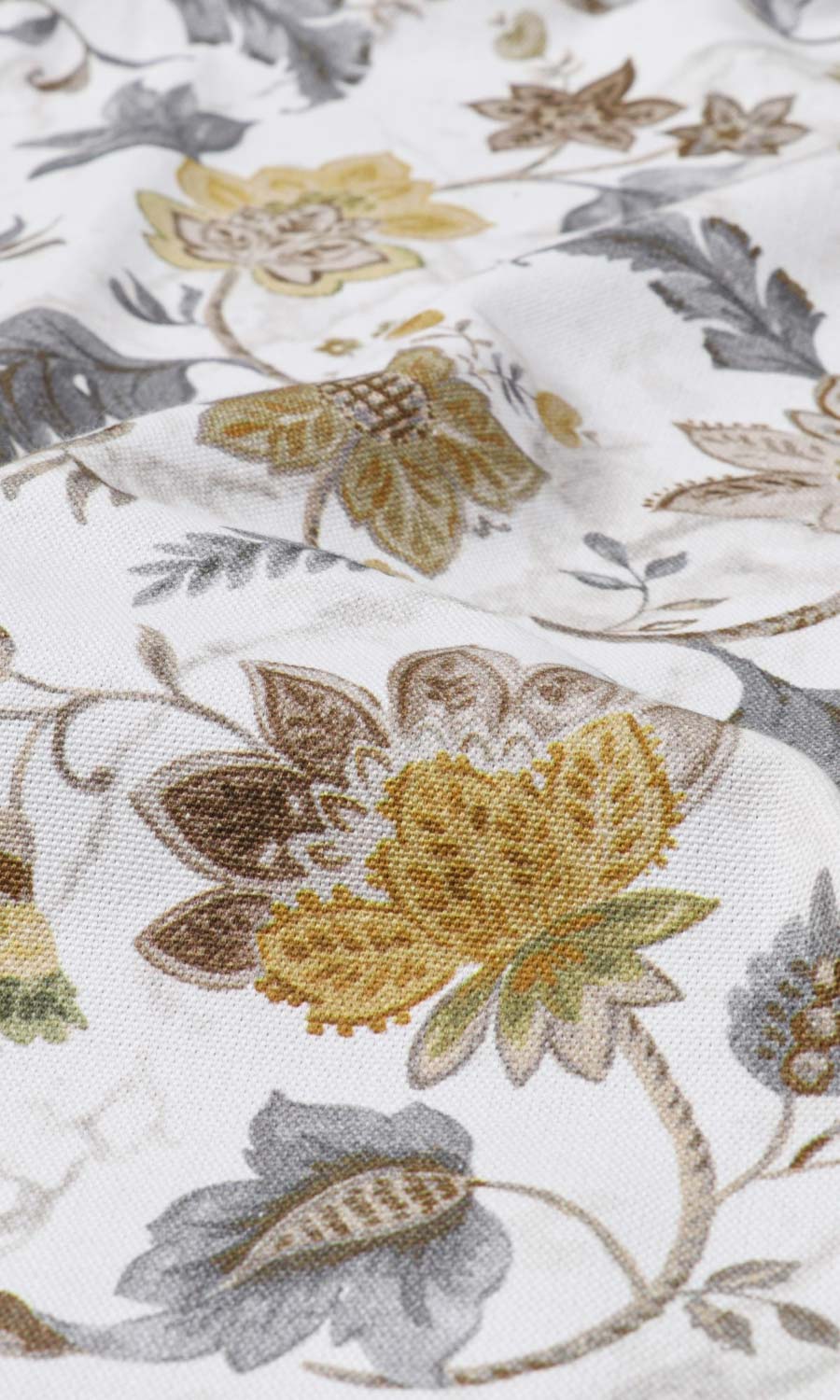 Floral Cotton Home Textile Fabric Material By the Metre (Grey/ Yellow)