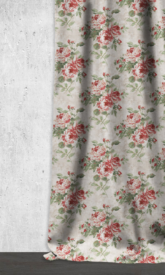 Dimout Floral Roman Blinds (Red/ Pale Grey)