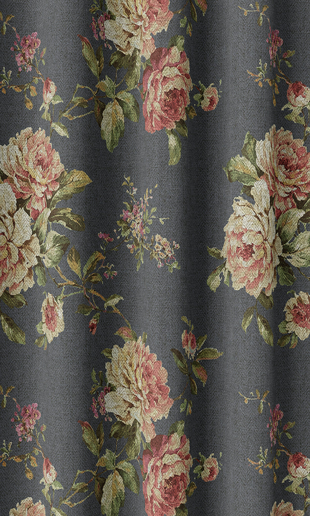 Floral Flat, Plain, Fake, Faux, European Relaxed Roman Blinds (Navy Blue-Grey/ Green/ Pink)