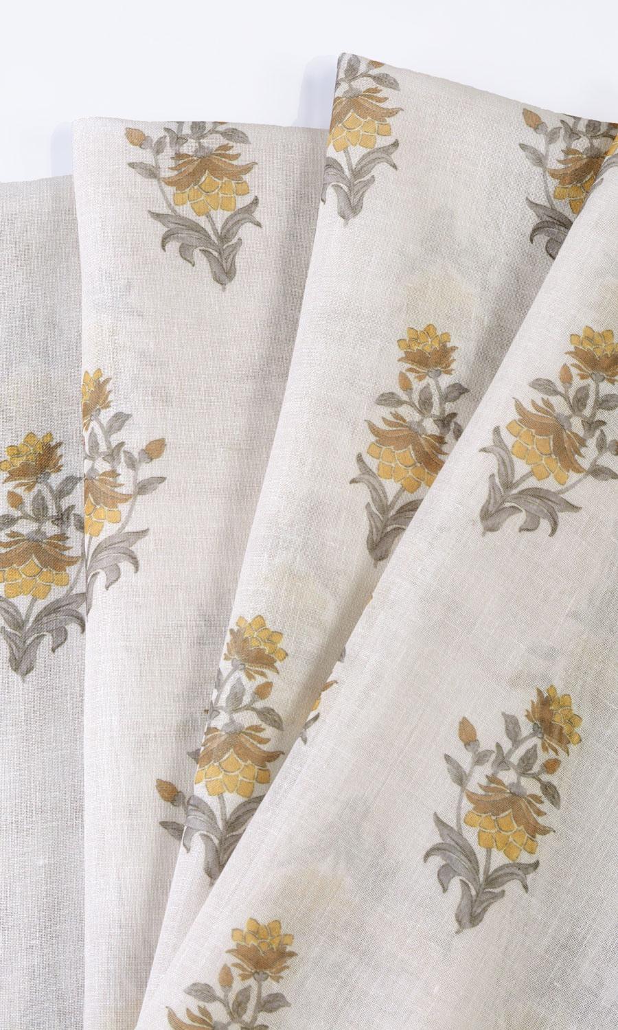 Sheer Floral Fabric Material By the Metre (Cream/ Yellow)