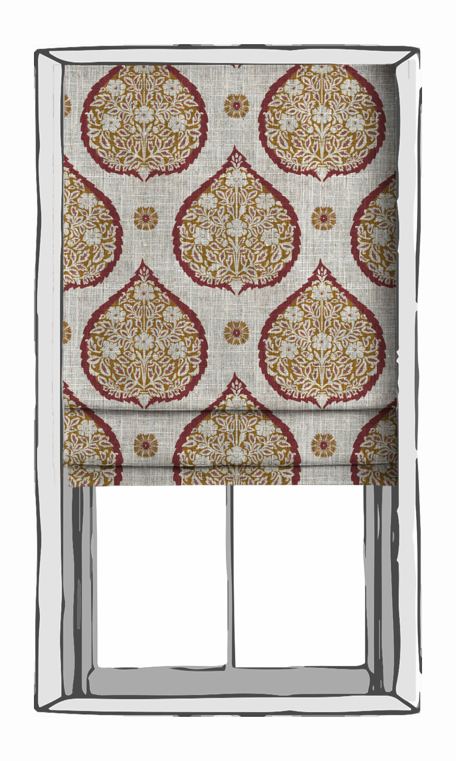 Paisley Roman Blinds (Red/ Orange) for Living, Bedroom, Kitchen, Bathroom