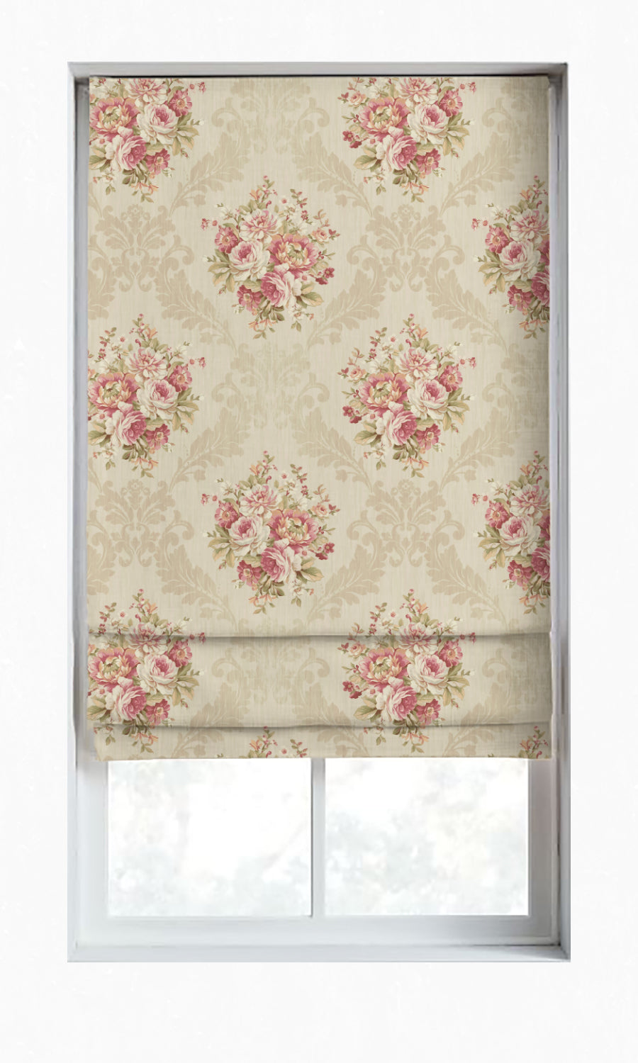 Dimout Floral Window Treatments Fabric Sample (Pink/ Creamy-Beige)