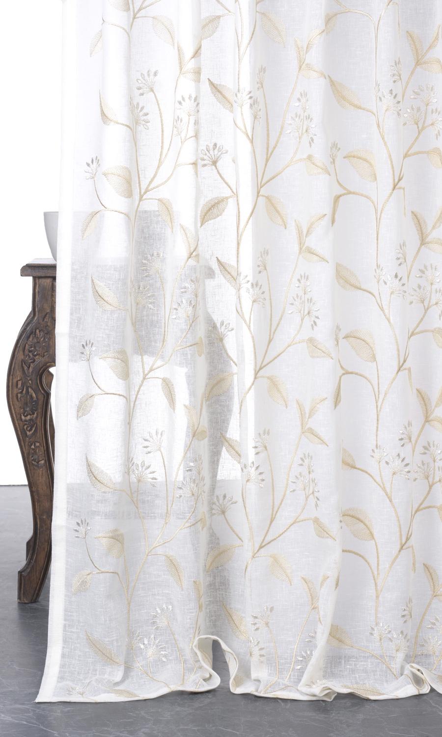Sheer Floral Embroidered Shades (White/ Beige)