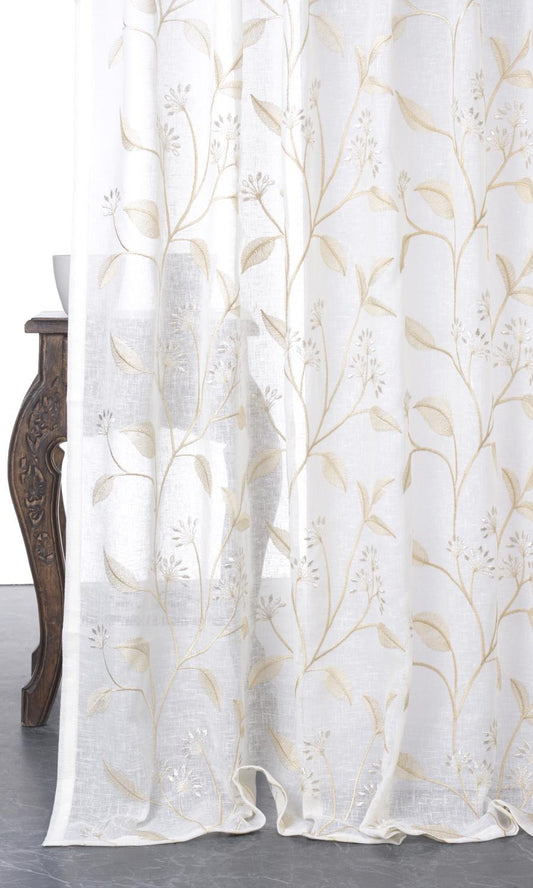 Sheer Floral Embroidered Shades (White/ Beige)