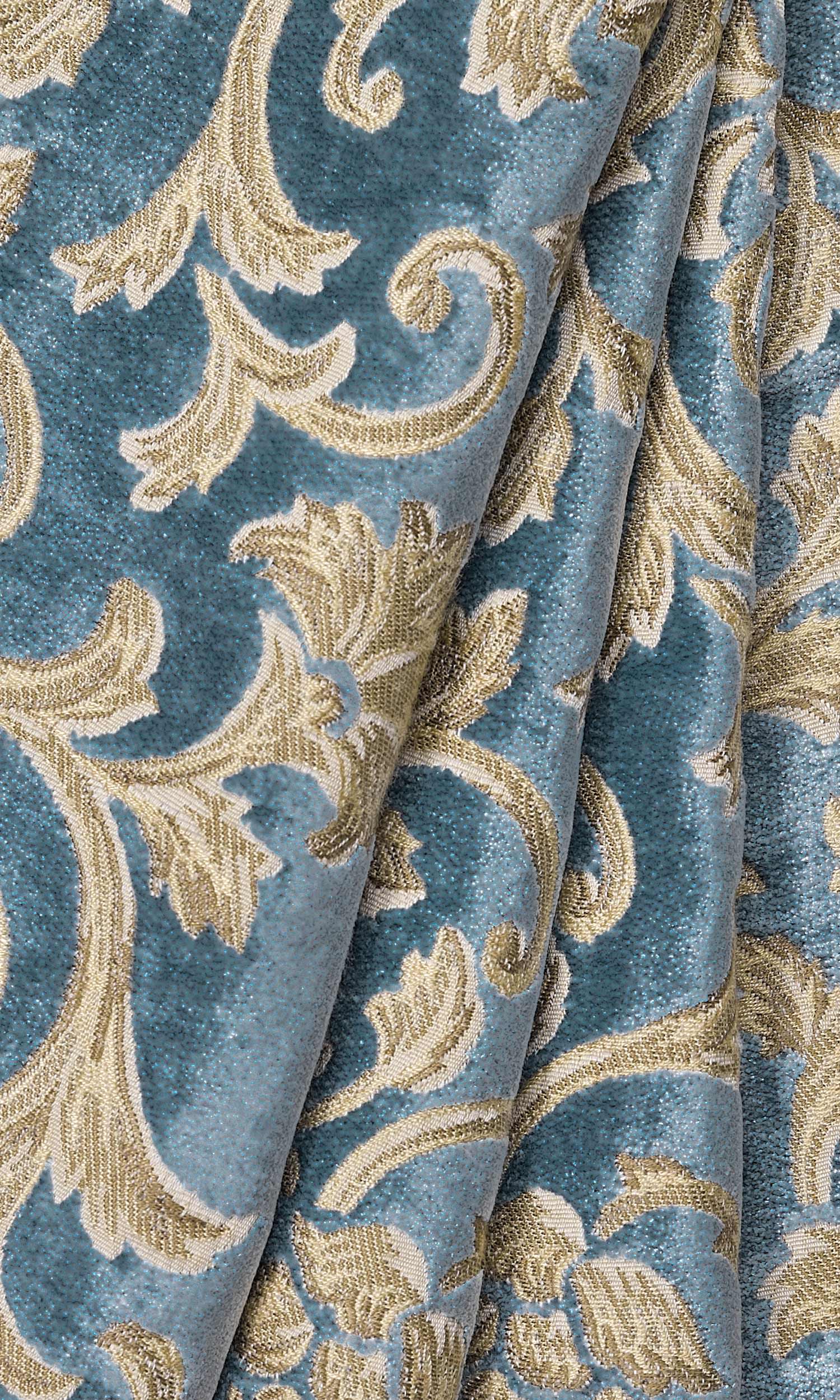 Floral Velvet Window Treatments Fabric By the Metre (Beige/ Brown/ Blue)