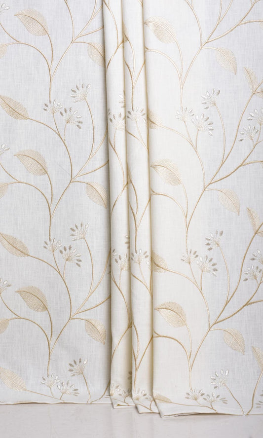 Floral Embroidery Home Décor Fabric Sample (White/ Cream)