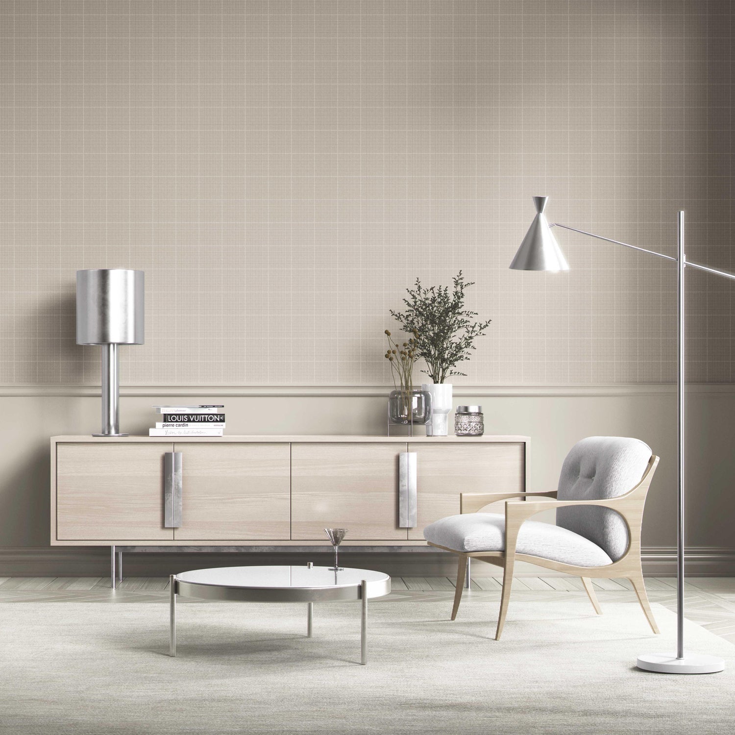 Neutral Textured Check/ Geometric Kitchen Wallpaper (Greige/ Taupe)