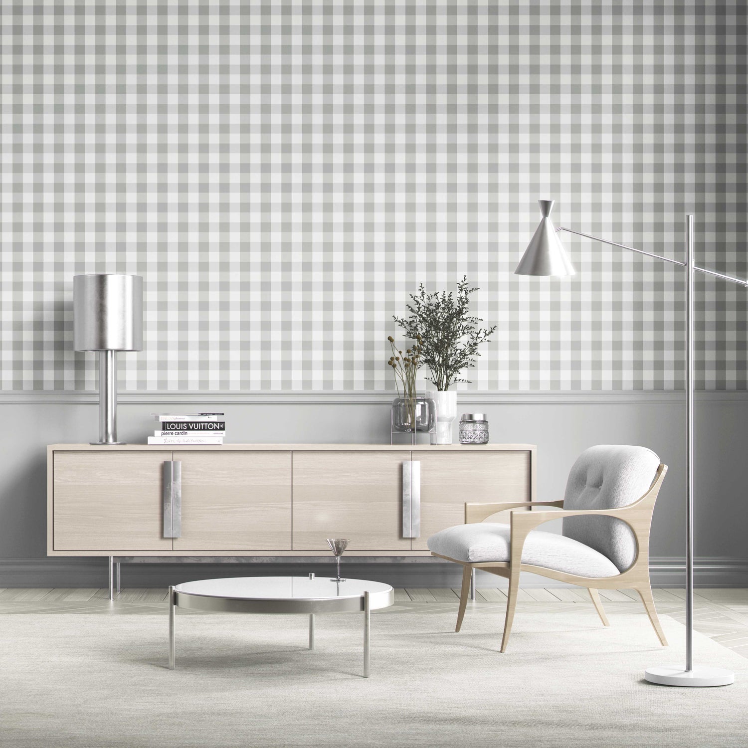 Geometric Gingham Living Room Wallpaper (Grey)