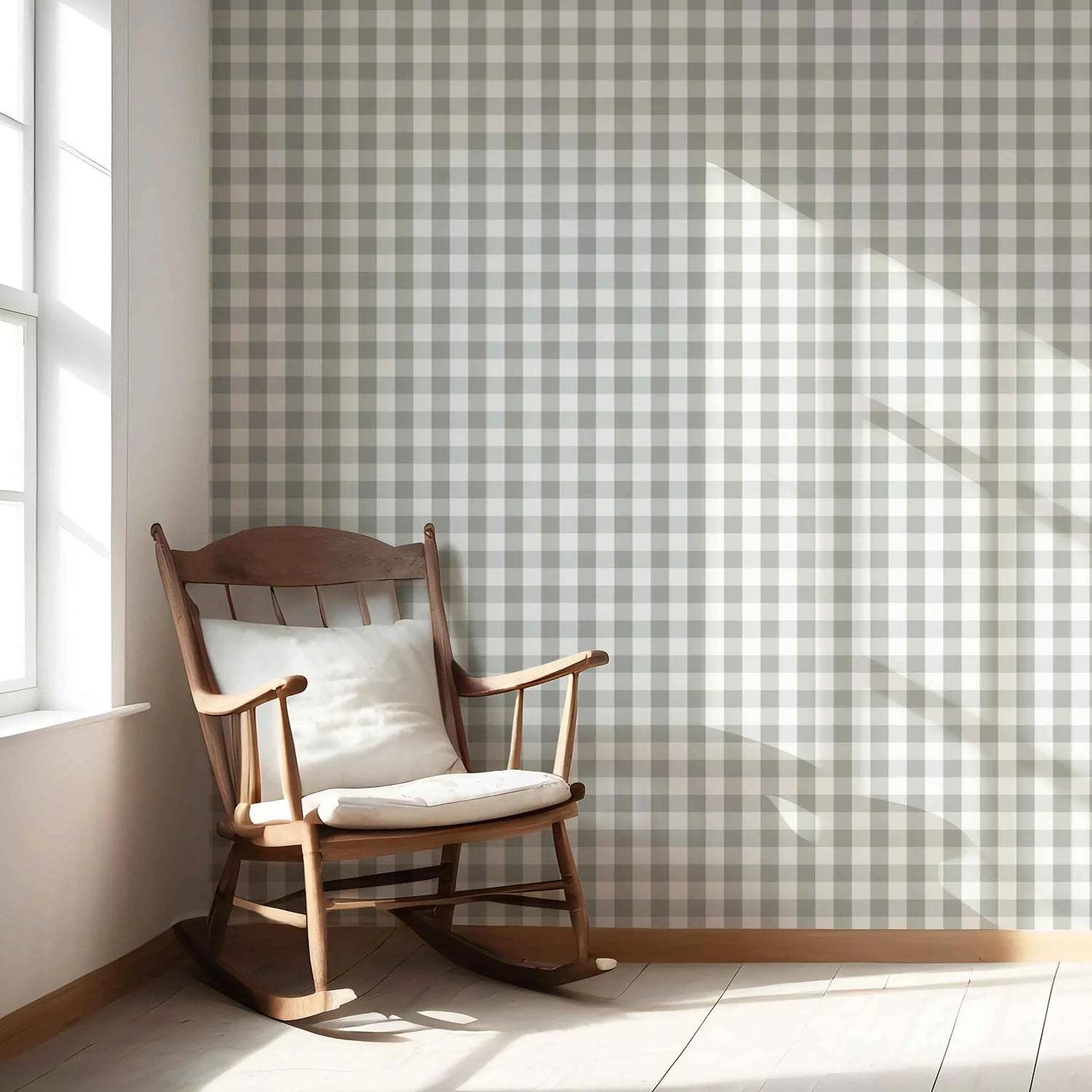Geometric Gingham Nursery Wallpaper (Grey)