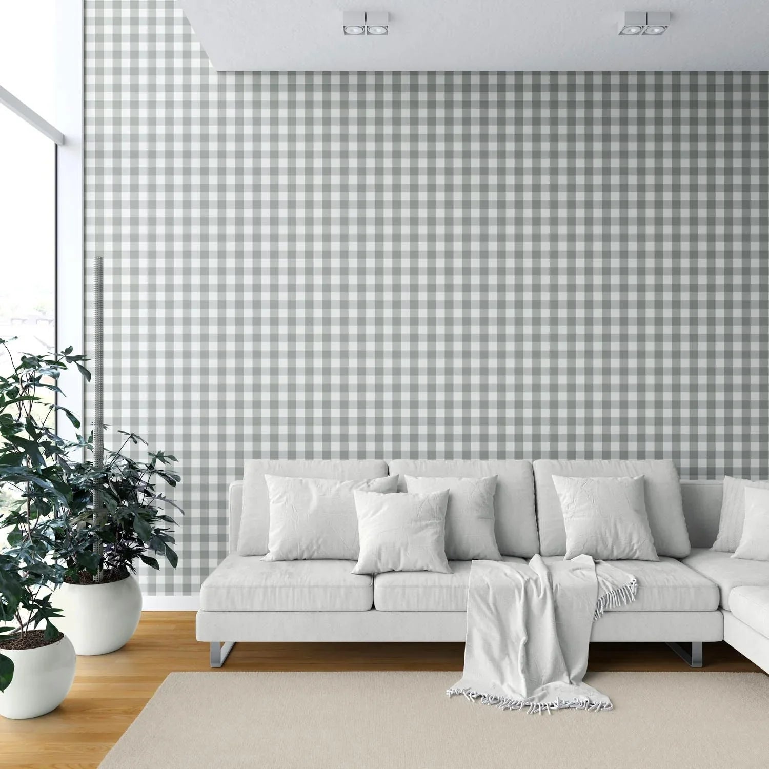 Geometric Gingham Shower Toilet Wallpaper (Grey)