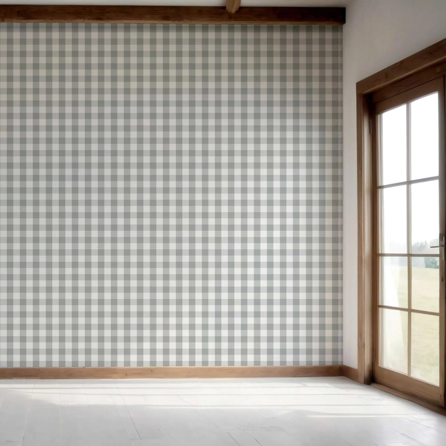 Geometric Gingham Bedroom Wallpaper (Grey)