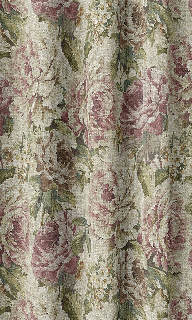 Floral Flat, Plain, Fake, Faux, European Relaxed Roman Blinds (Ivory/ Green/ Pink)