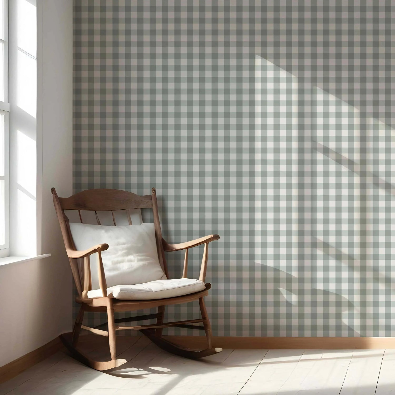 Geometric Gingham Nursery Wallpaper (Duck Egg Blue)