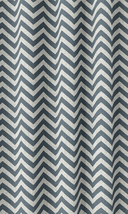 Chevron Print Home Décor Fabric By the Metre (Petrol Blue/ White)