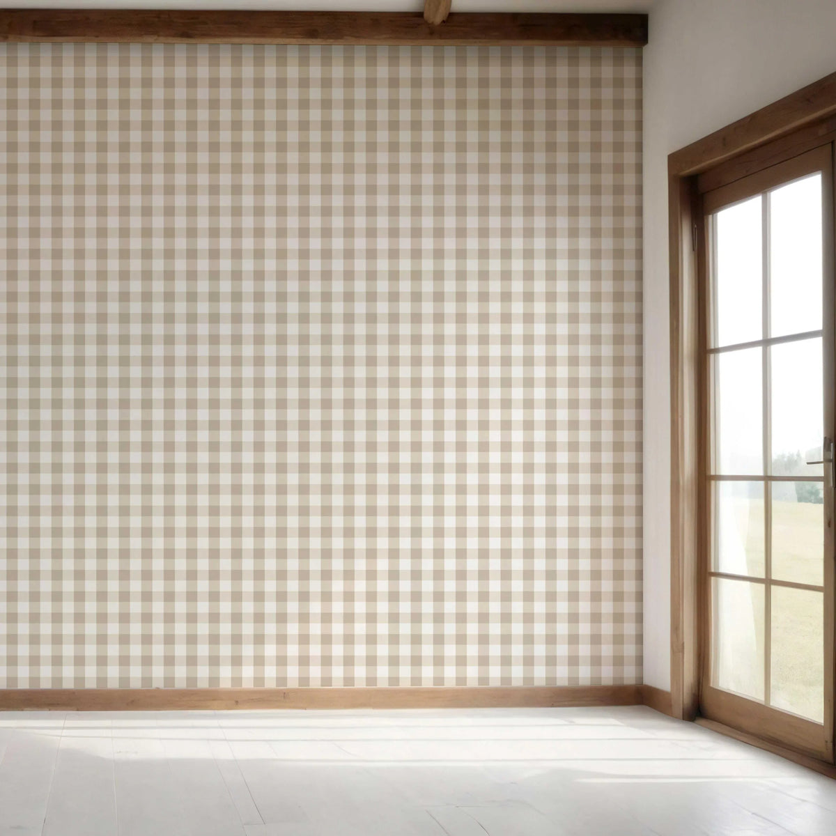 Neutral Geometric Gingham Bedroom Wallpaper (Soft Taupe)