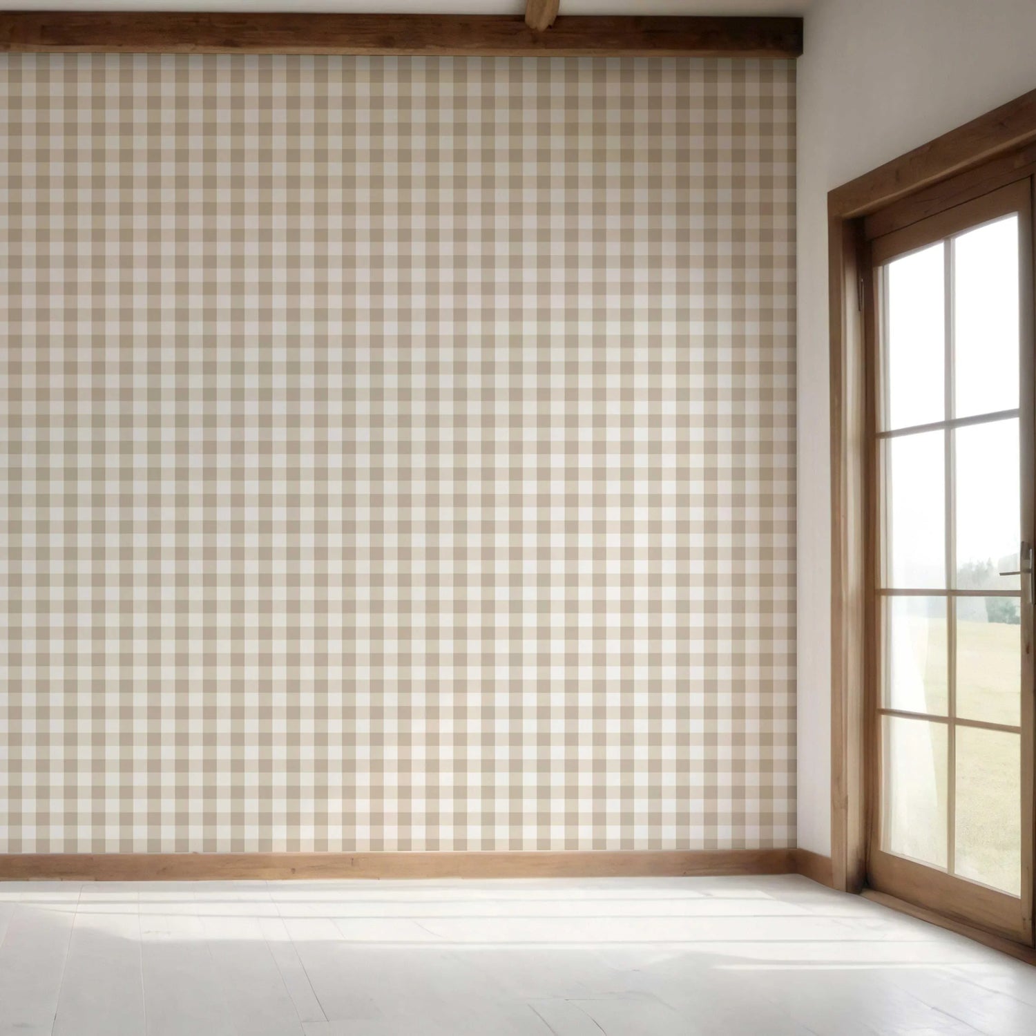 Neutral Geometric Gingham Bedroom Wallpaper (Soft Taupe)