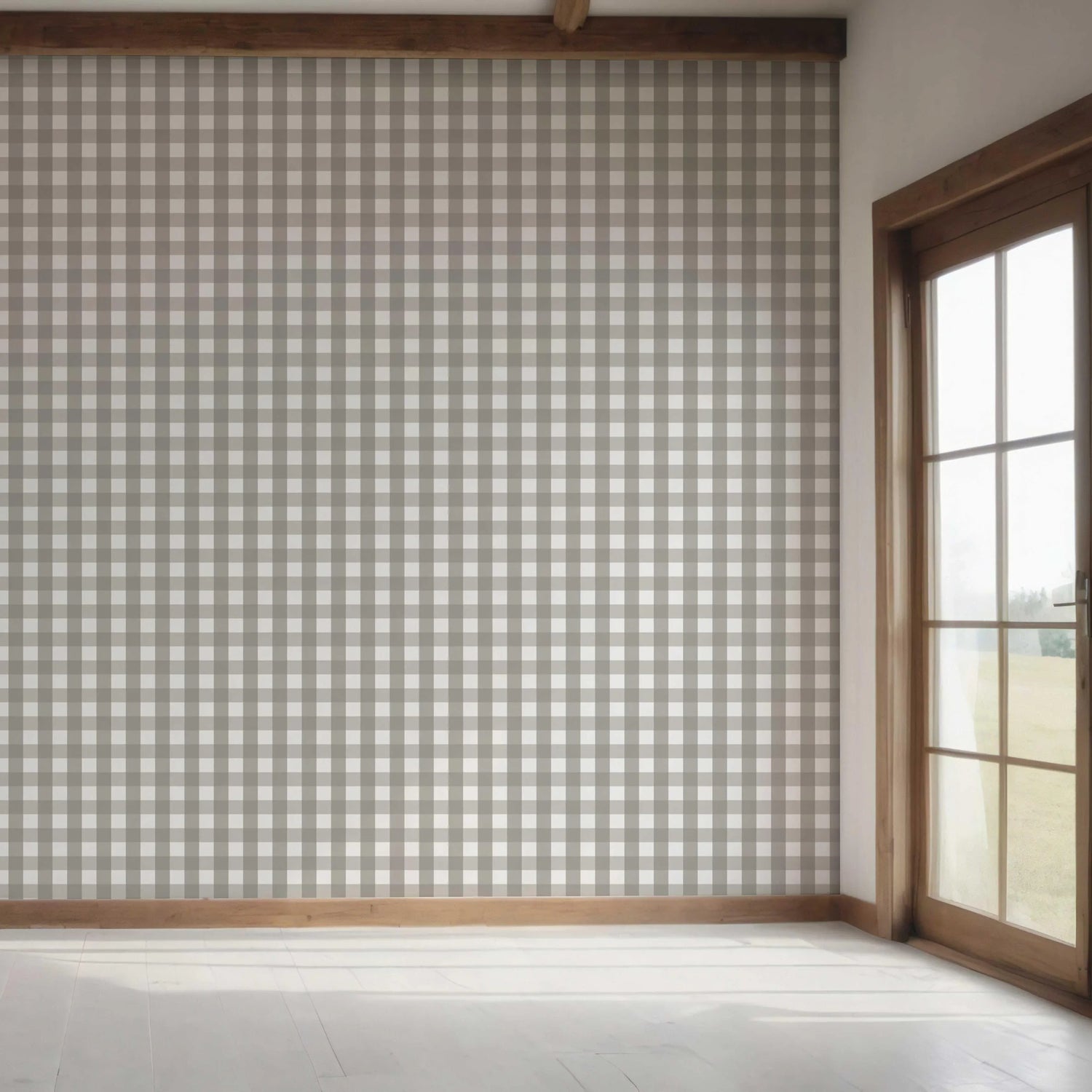 Neutral Geometric Gingham Bedroom Wallpaper (Stone Grey)