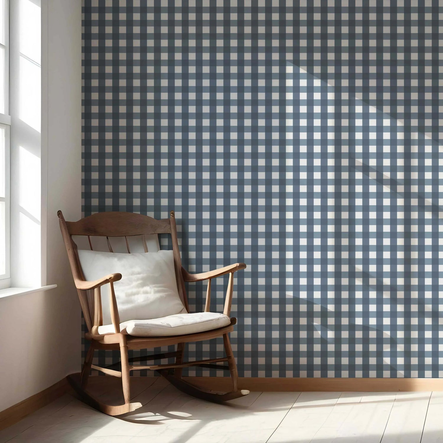 Geometric Gingham Nursery Wallpaper (Slate Blue)